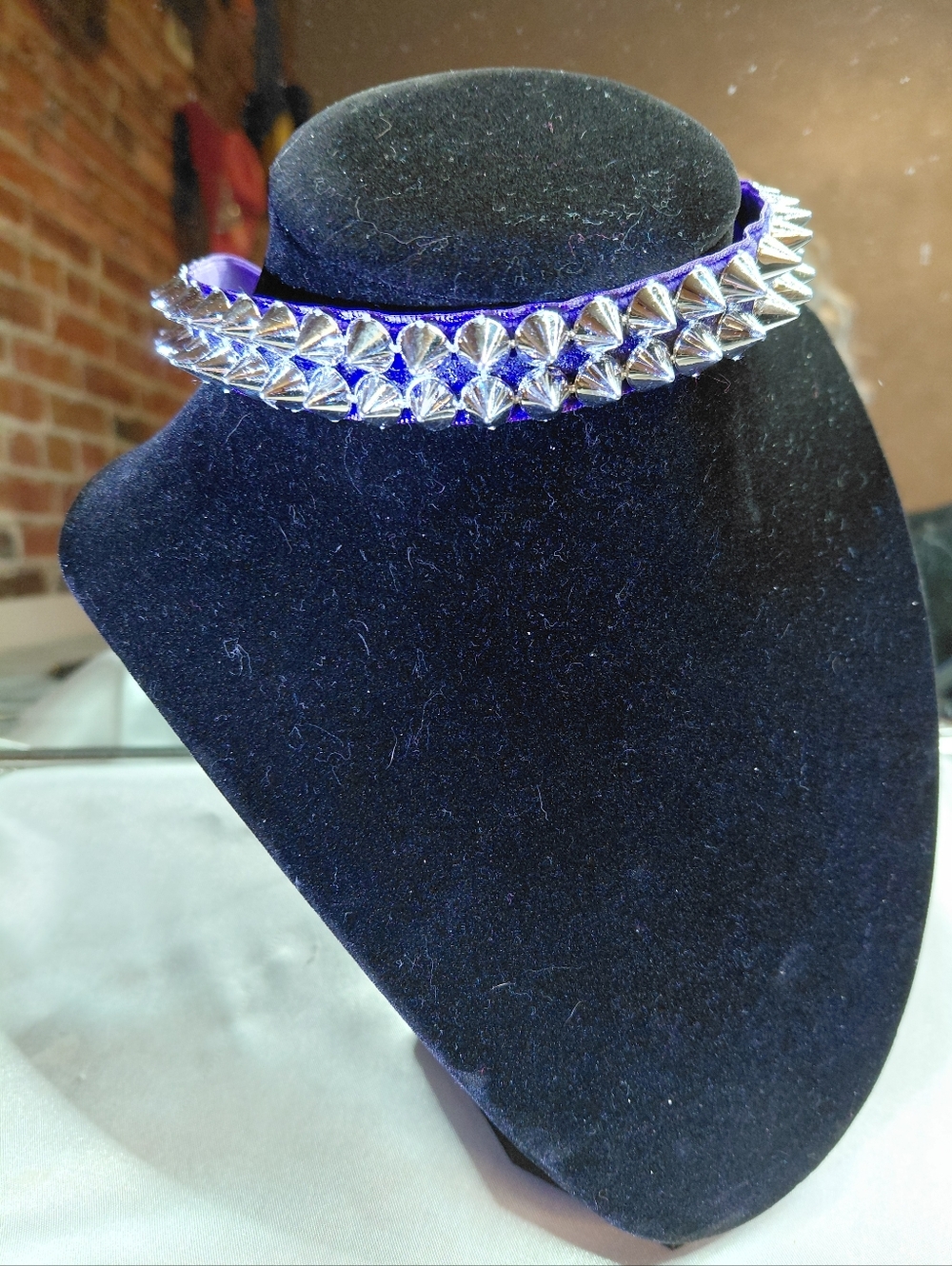 Purple VELVET Spike Choker Necklace